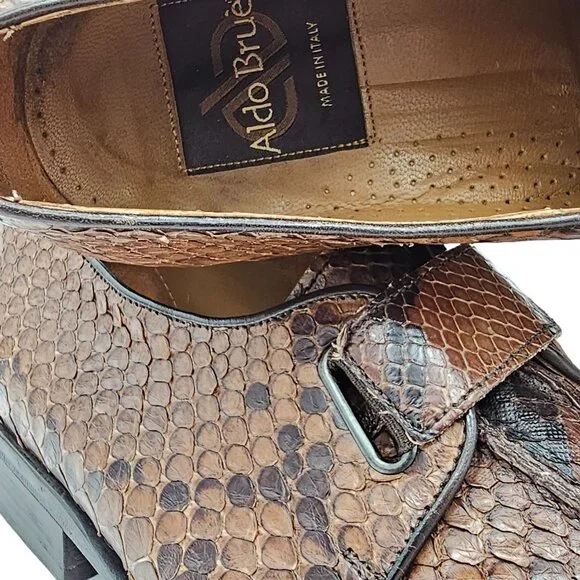 Exotic Python Snake skin Aldo Brue Italy Mens size 8.5 Brown Loafers Dress Shoes - Picture 12 of 13